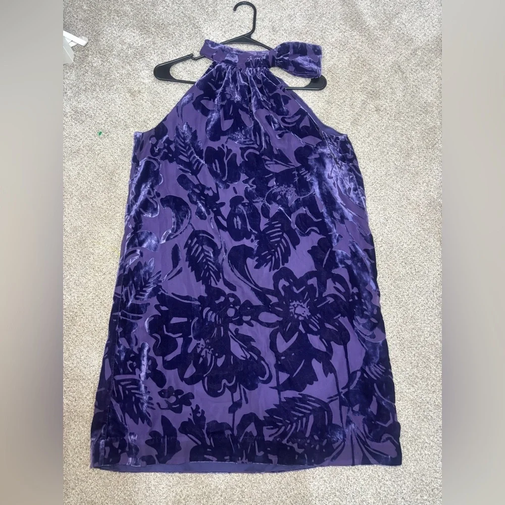 Trina Turk Womens Wish Burnout Shift Dress Purple Velvet Floral Halter size M